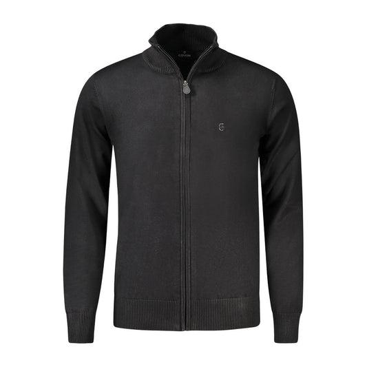 Coveri Moving Black Nylon Sweater with long sleeves, zip closure, and embroidery logo. Perfect for a stylish and warm look.