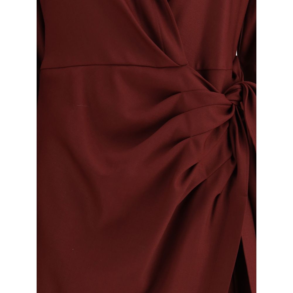 Crida Milano Bordeaux Silk Casual Dress with tie bow detail and elegant draping enhancing the figure