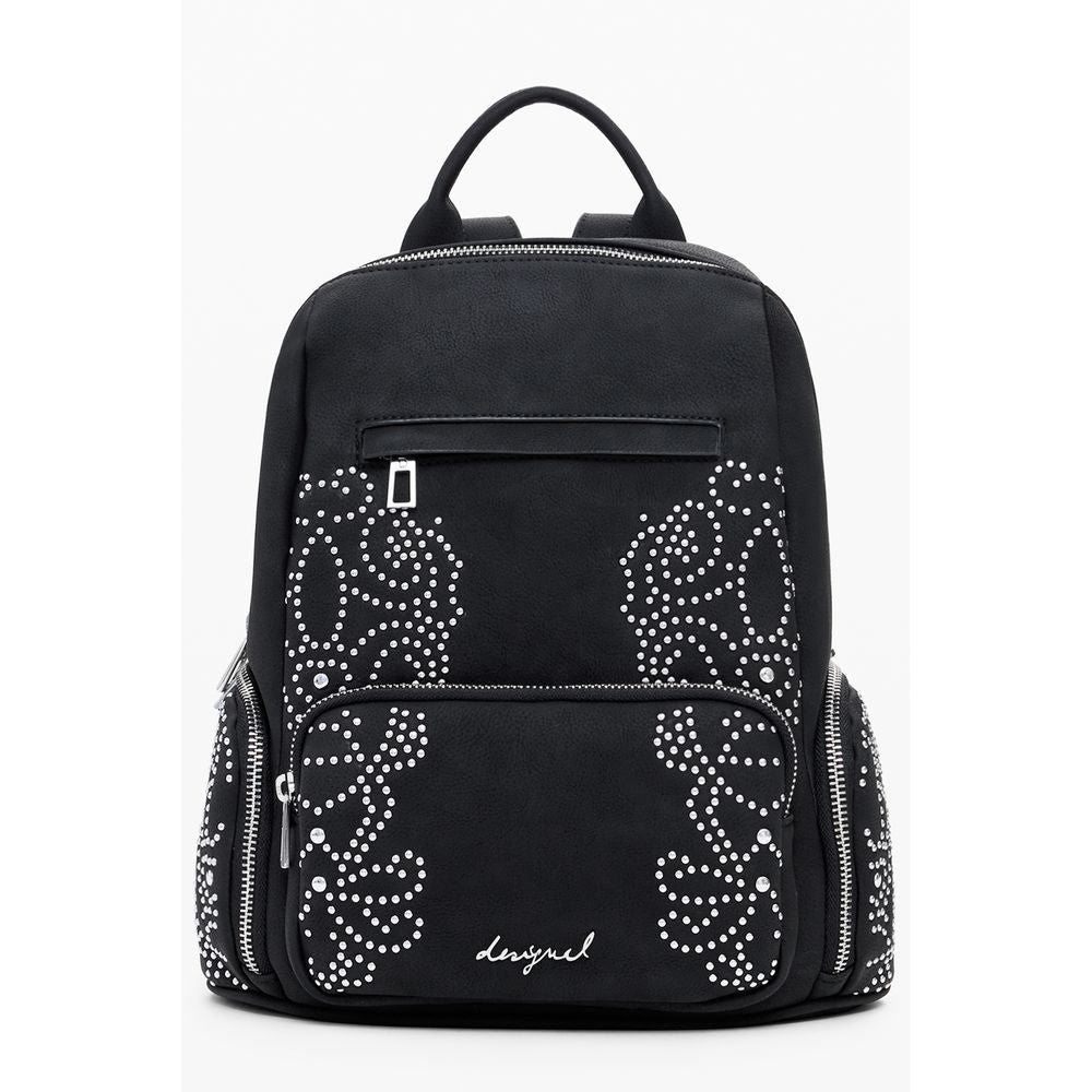 Desigual Black Polyethylene Women Backpack with studded design and zip closure
