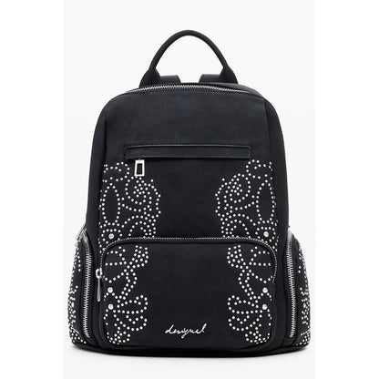 Desigual Black Polyethylene Women Backpack with studded design and zip closure