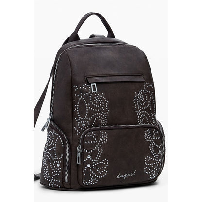 Desigual Brown Polyethylene Women Backpack with studded accents and multiple pockets