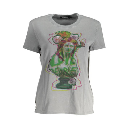 Desigual Gray Cotton Women T-Shirt with unique print and logo.