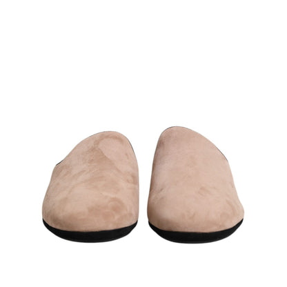 Dolce & Gabbana Beige Capra Suede Slides Flat Slipper Shoes