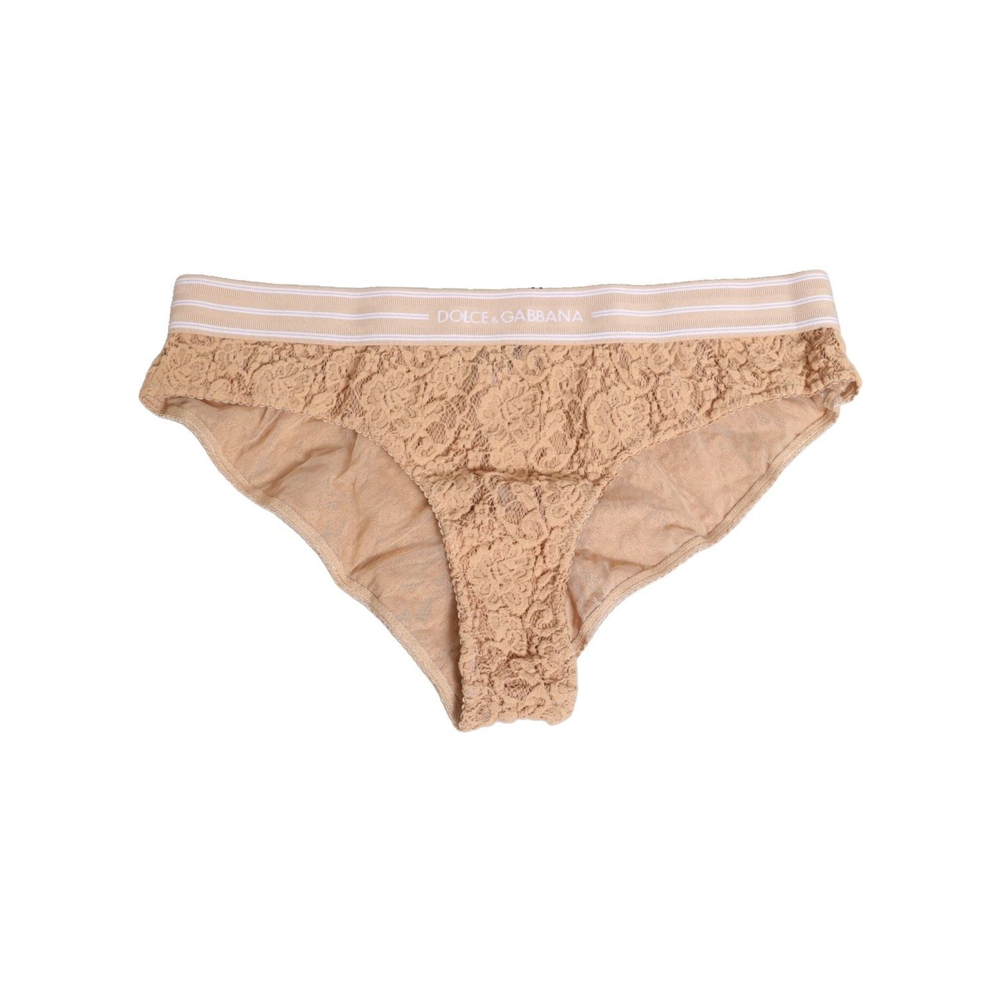 Dolce & Gabbana Beige Lace Nylon High Waist Panty Underwear with delicate lace detailing, elegant and sophisticated design.