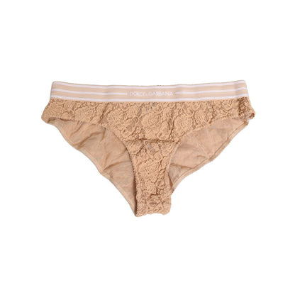 Dolce & Gabbana Beige Lace Nylon High Waist Panty Underwear, elegant Italian design with delicate lace details, perfect fit and style.