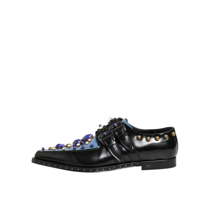 Dolce & Gabbana Black Blue Embellished MONKSTRAP Dress Shoes