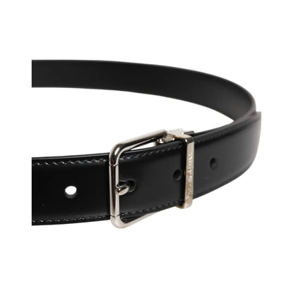 Dolce & Gabbana Black Calf Leather Silver Metal Buckle Belt