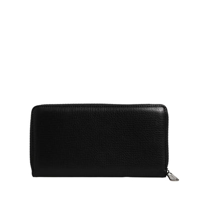 Dolce & Gabbana Black Calfskin Leather Logo Zip Around Continental Wallet