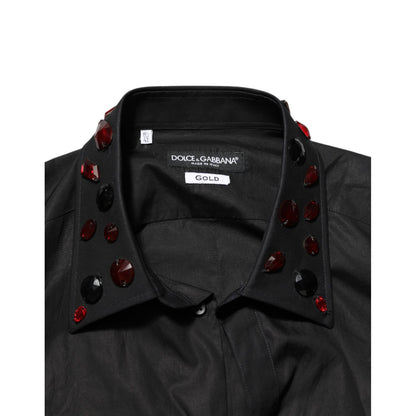 Dolce & Gabbana Black Cotton Embellished Collar Men’s Shirt