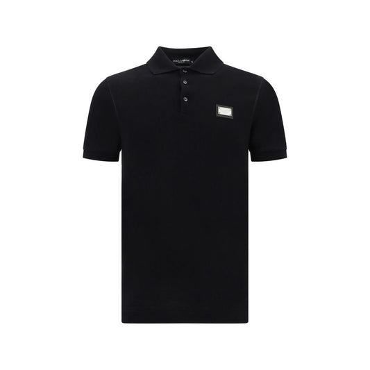 Dolce & Gabbana Black Cotton Polo Shirt with ribbed collar and D&G monogram plaque, AW25 collection, made in Italy - 100% cotton.