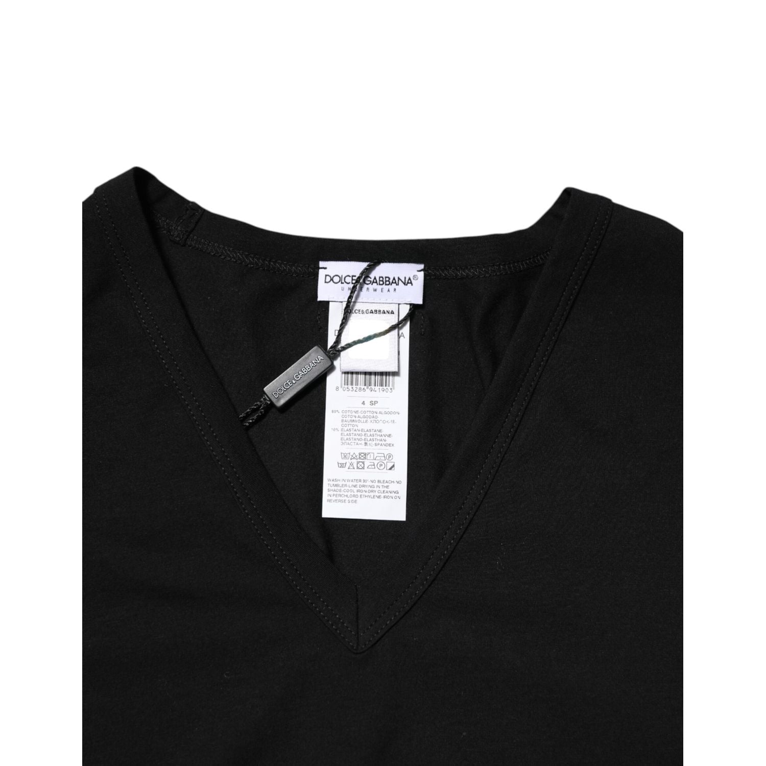 Dolce & Gabbana Black Cotton Slim Fit Men V-Neck Shirt T-shirt