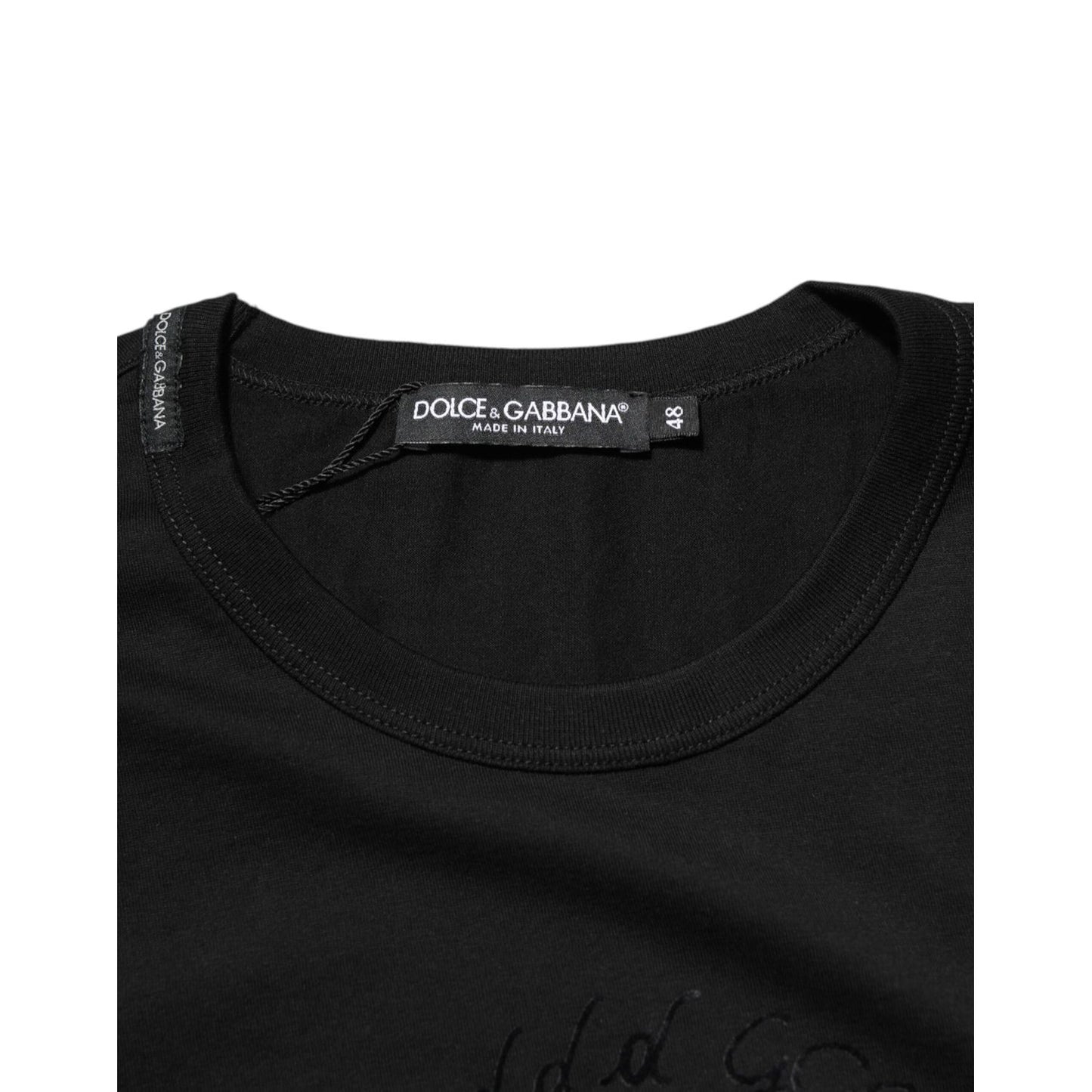 Dolce & Gabbana Black Cotton Velvet Logo Print Men T-shirt