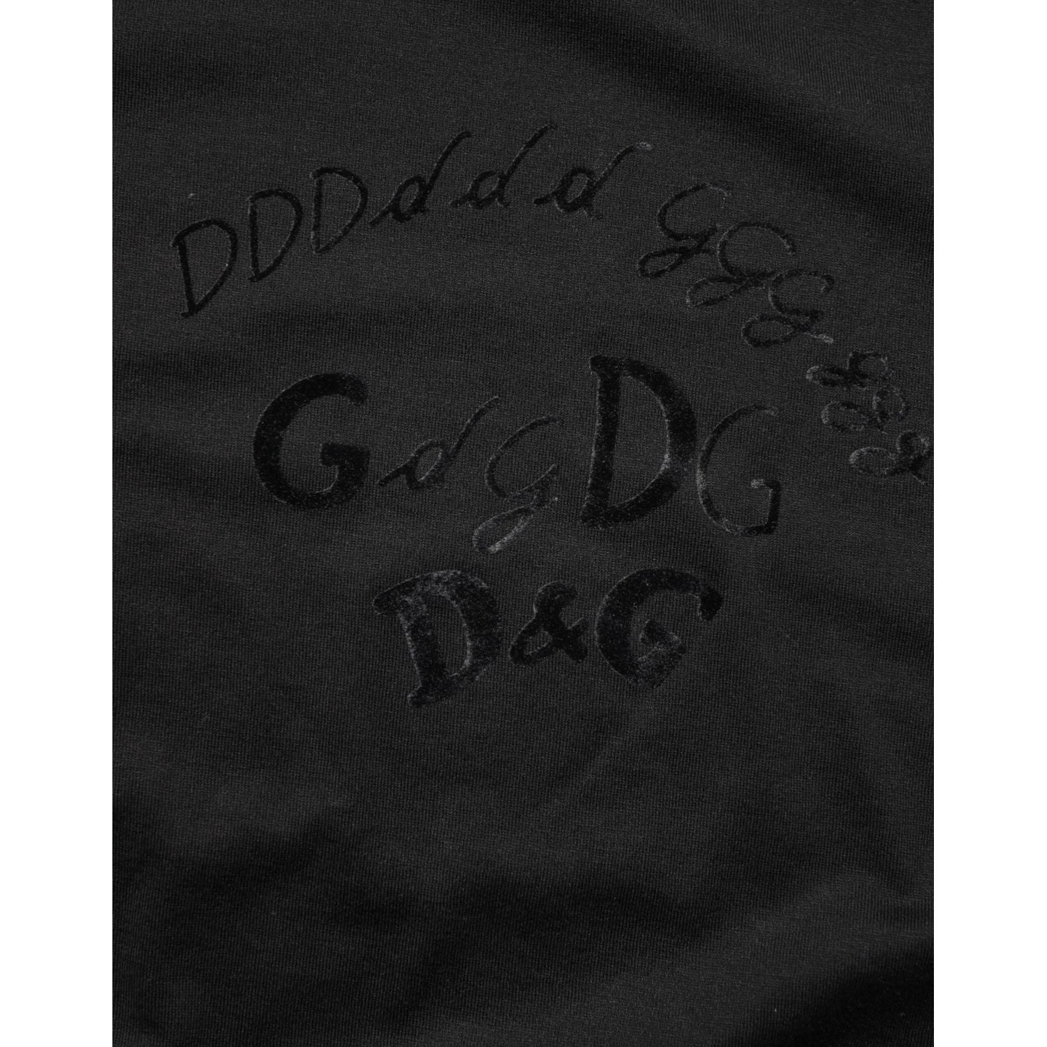 Dolce & Gabbana Black Cotton Velvet Logo Print Men T-shirt