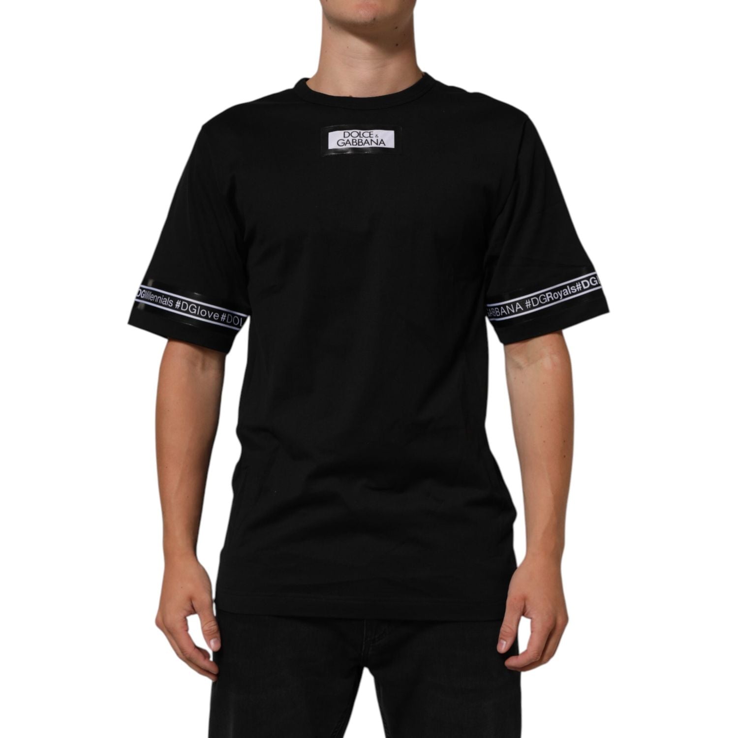 Dolce & Gabbana Black DGRoyals Cotton Men Crew Neck IT T-shirt