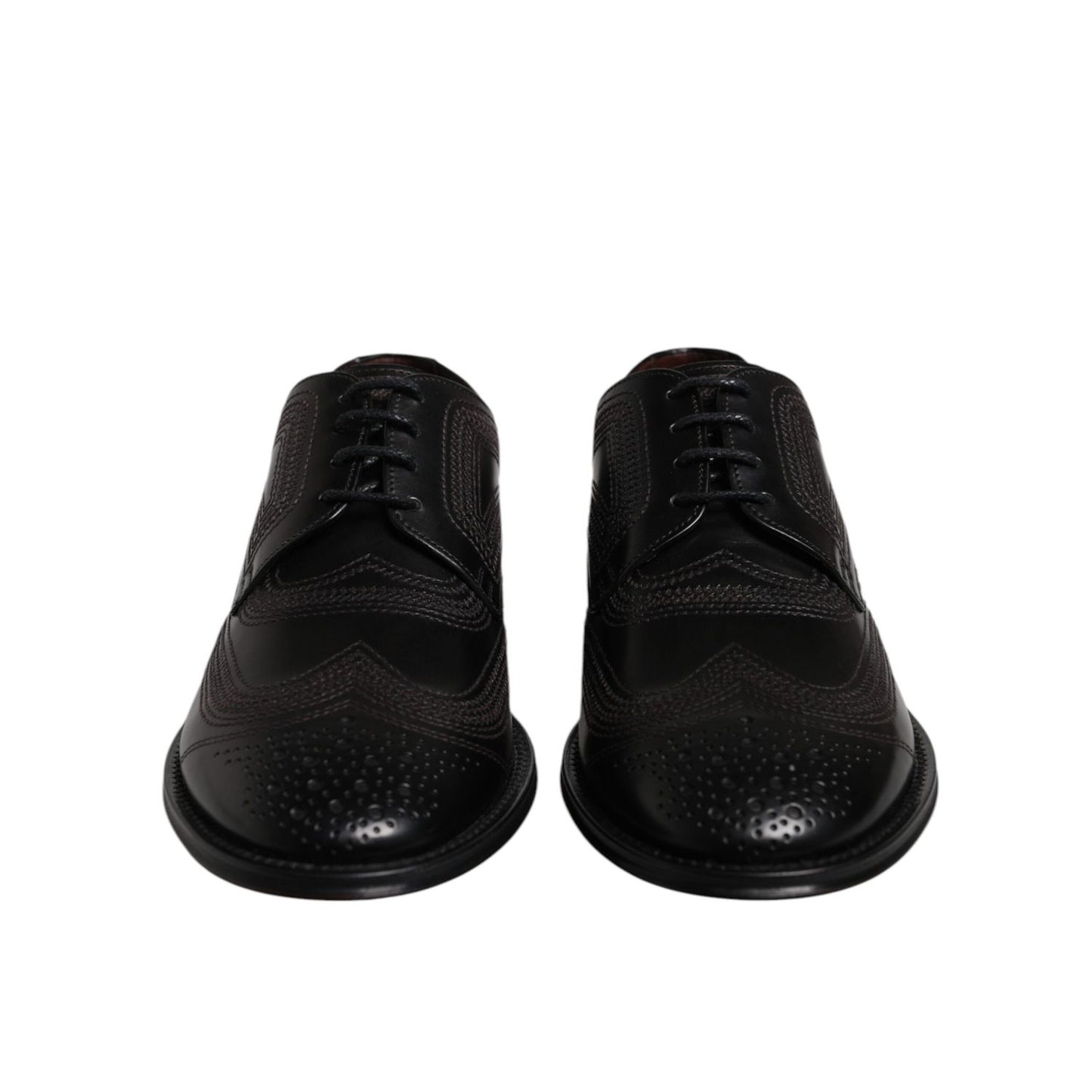 Dolce & Gabbana Black Embroidered Classic Leather Derby Dress Shoes