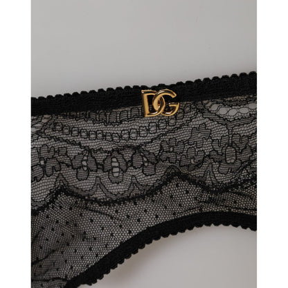 Dolce & Gabbana Black Floral Lace Nylon Strap Garter Underwear