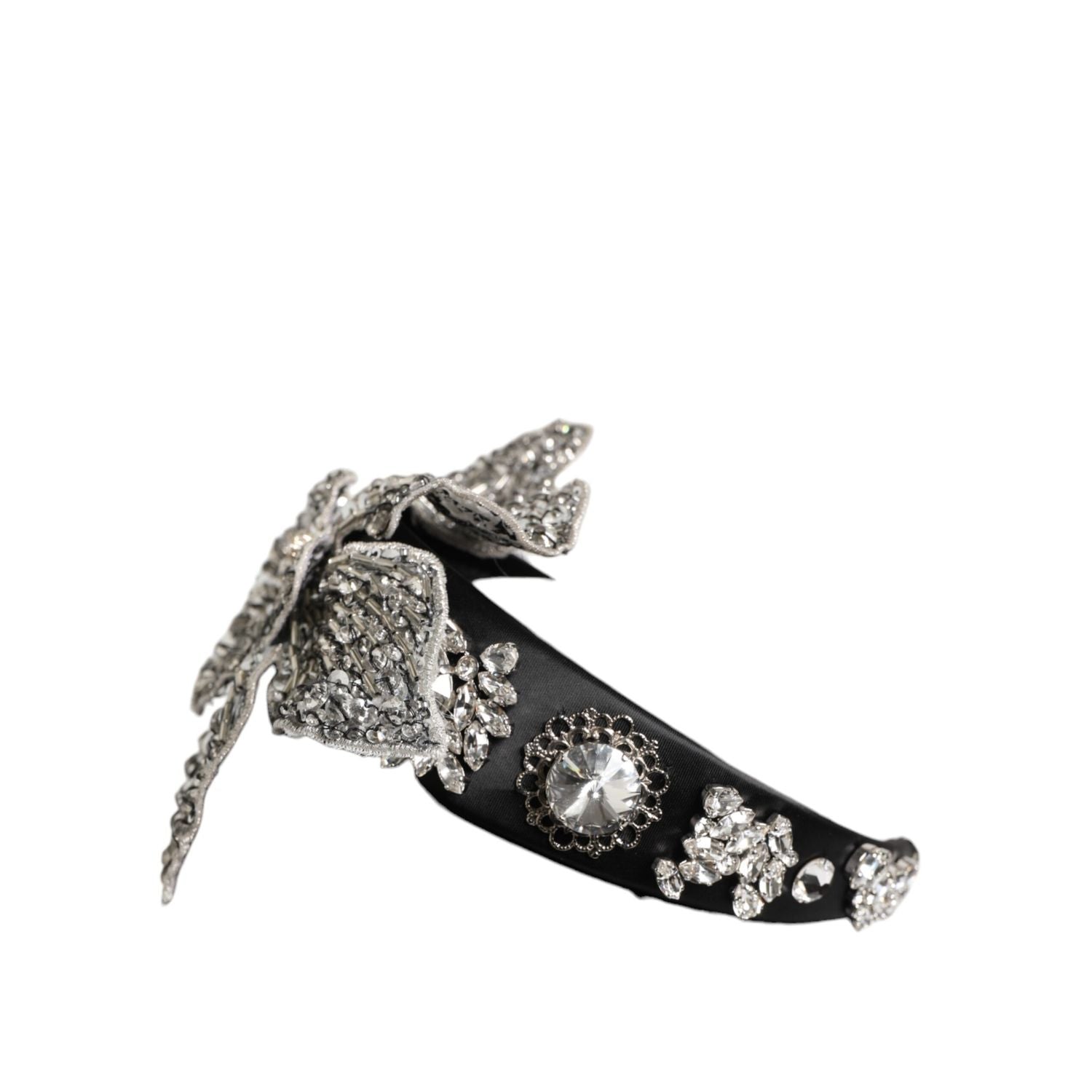 Dolce & Gabbana Black Hair Flower Crystal LIMONI Women Headband Diadem