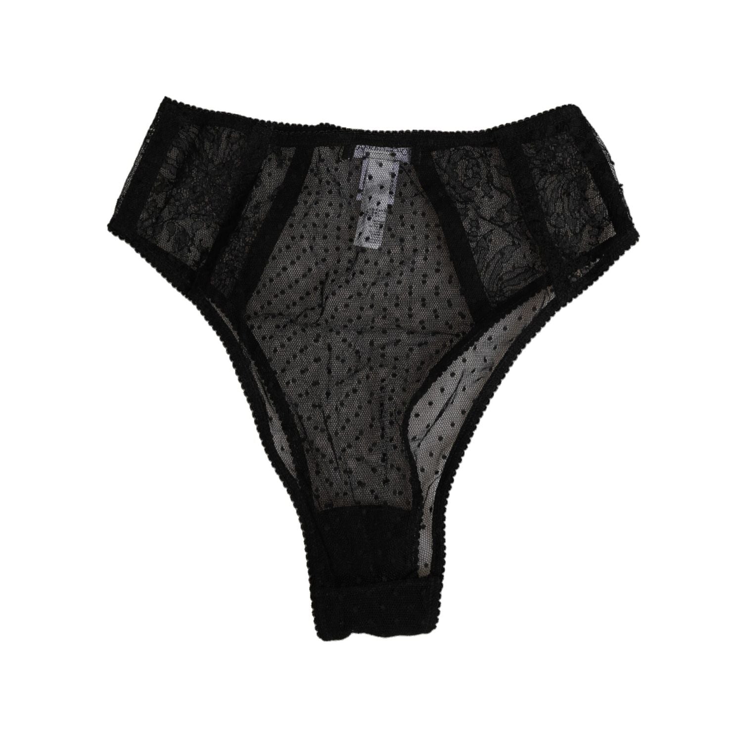 Dolce & Gabbana Black Lace Polka Dot Mesh High Waist Underwear