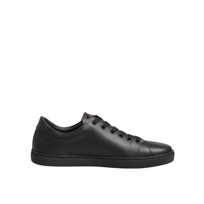 Dolce & Gabbana Black Leather Crystal Heart Low Top Sneakers Shoes