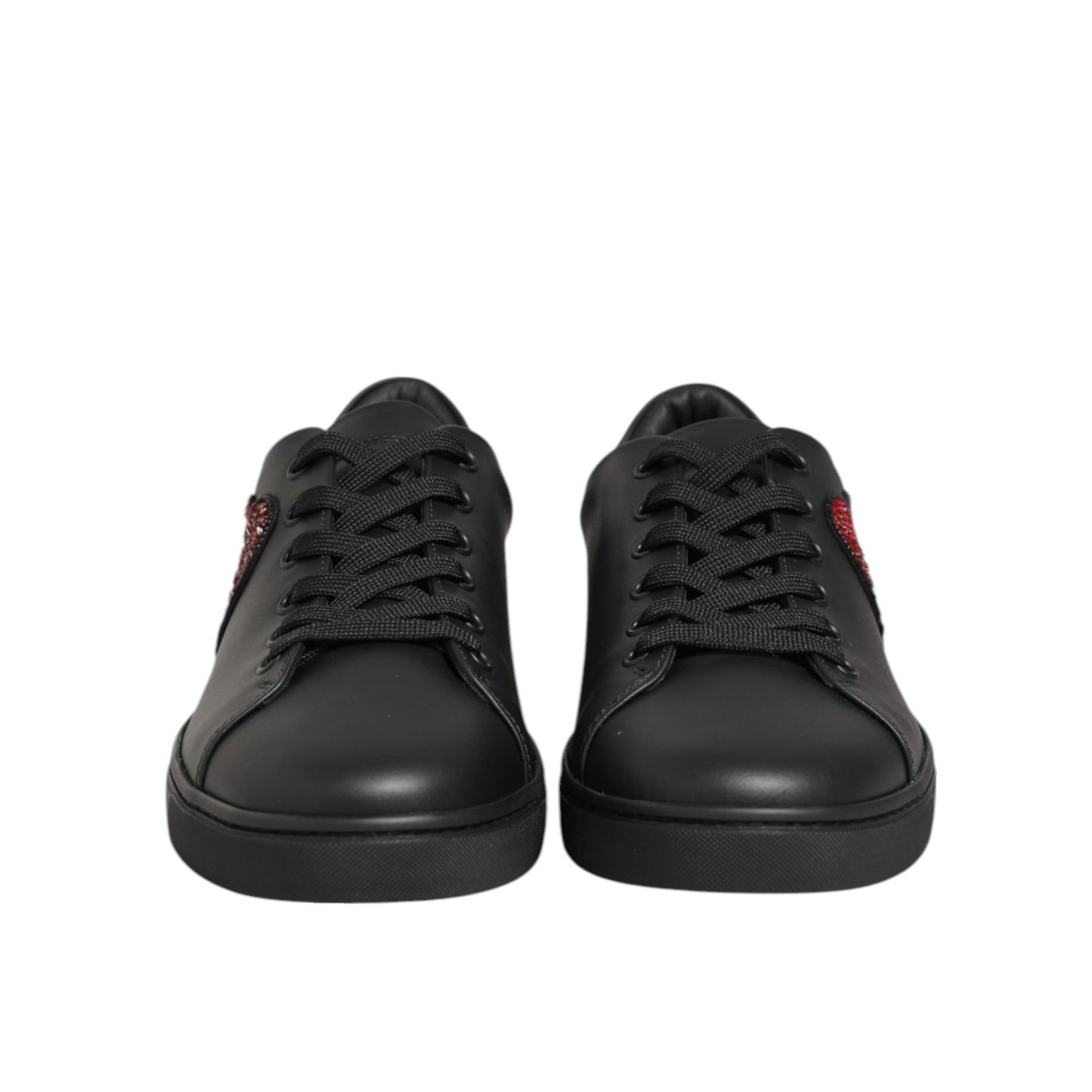 Dolce & Gabbana Black Leather Crystal Heart Sneakers Shoes