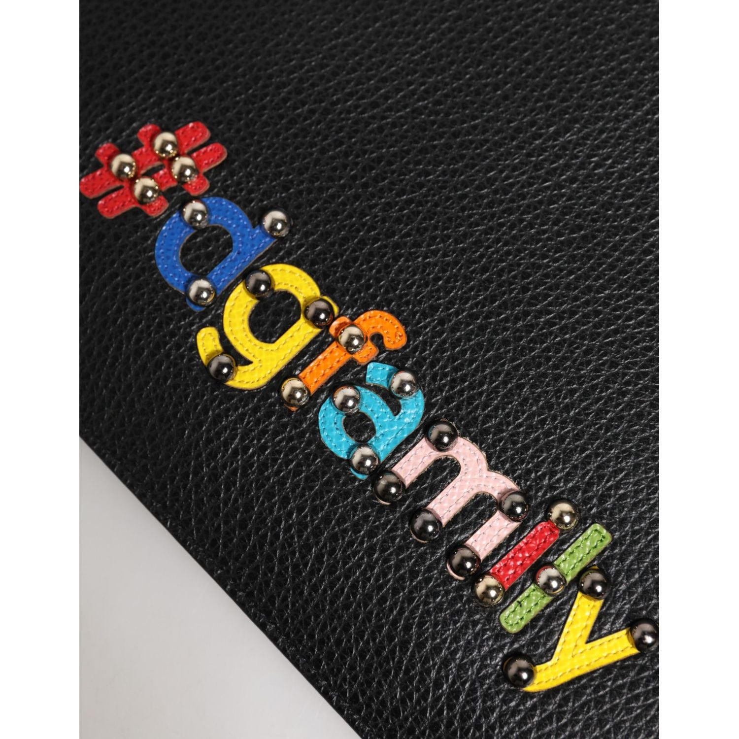 Dolce & Gabbana Black Leather #DGFAMILY Embellished Men Clutch Pouch Bag