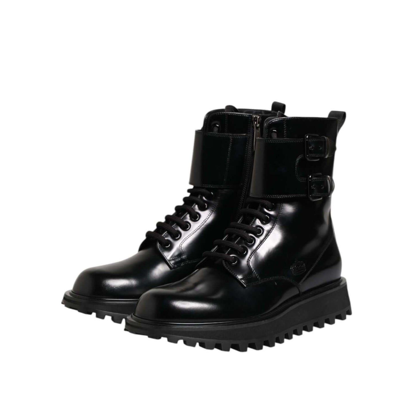 Dolce & Gabbana Black Leather Lace Up Mid Calf Boots Shoes