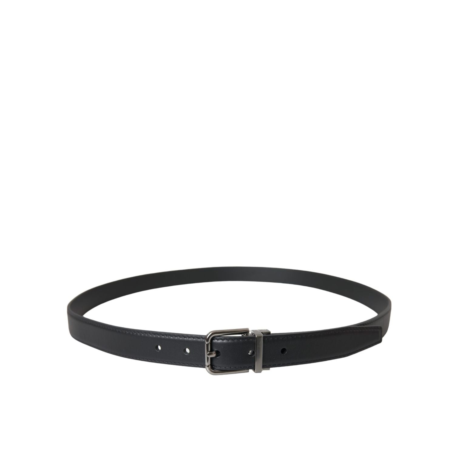 Dolce & Gabbana Black Leather Silver Metal Buckle Men Belt