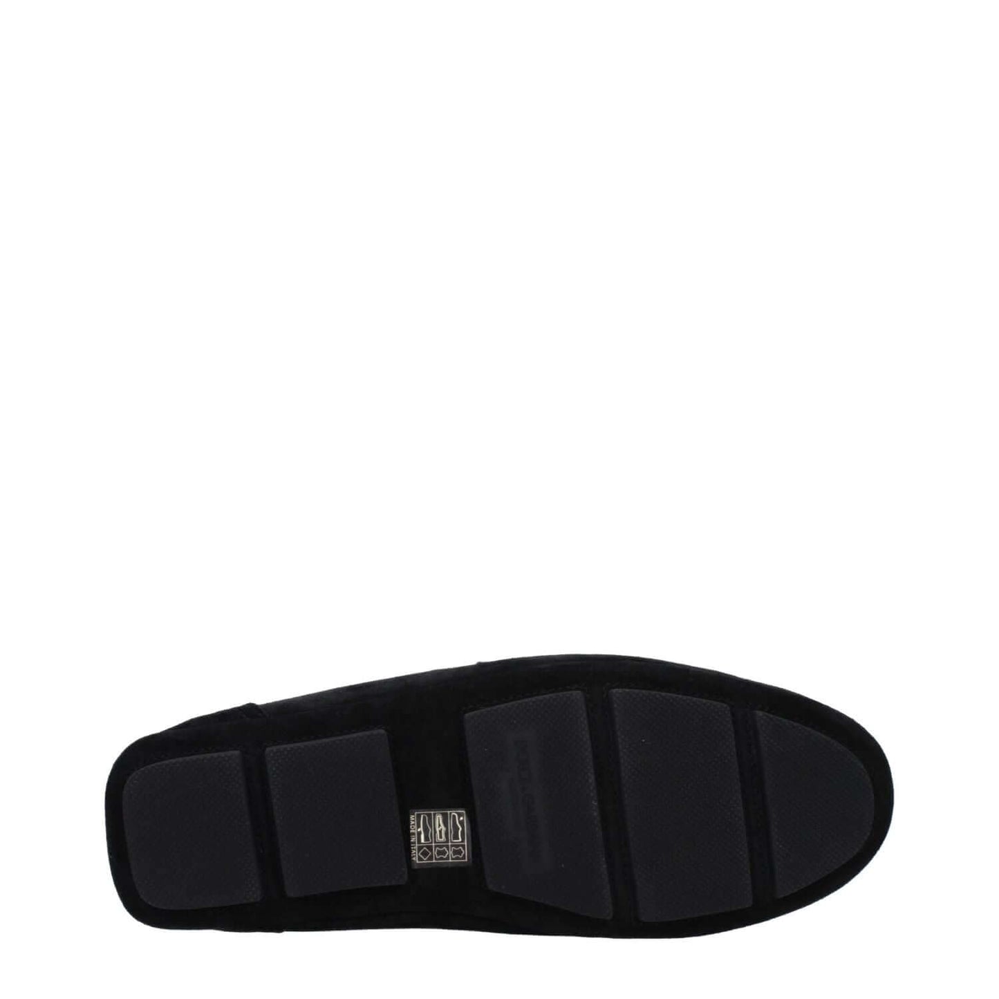Sole view of Dolce & Gabbana Black Leather Slip-On Loafers with round toe and low heel style