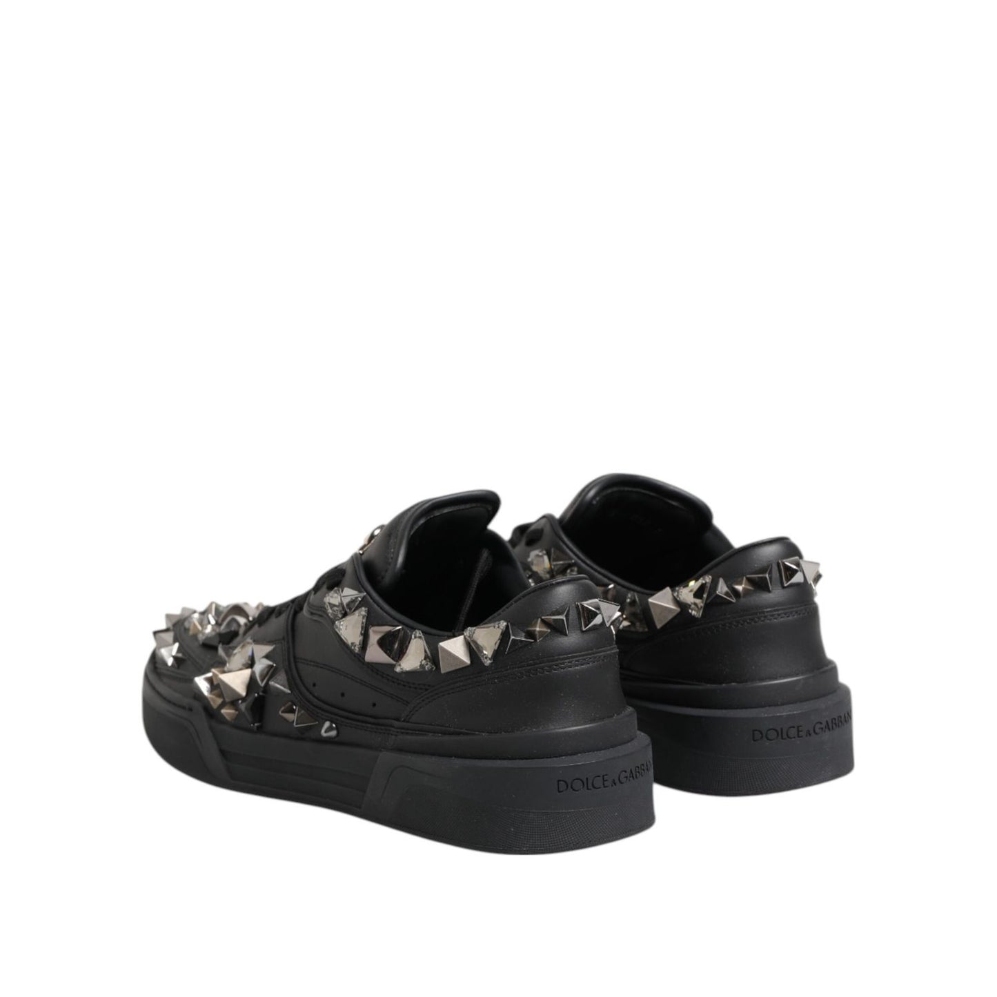 Dolce & Gabbana Black Leather Studded Low Top Sneakers Shoes