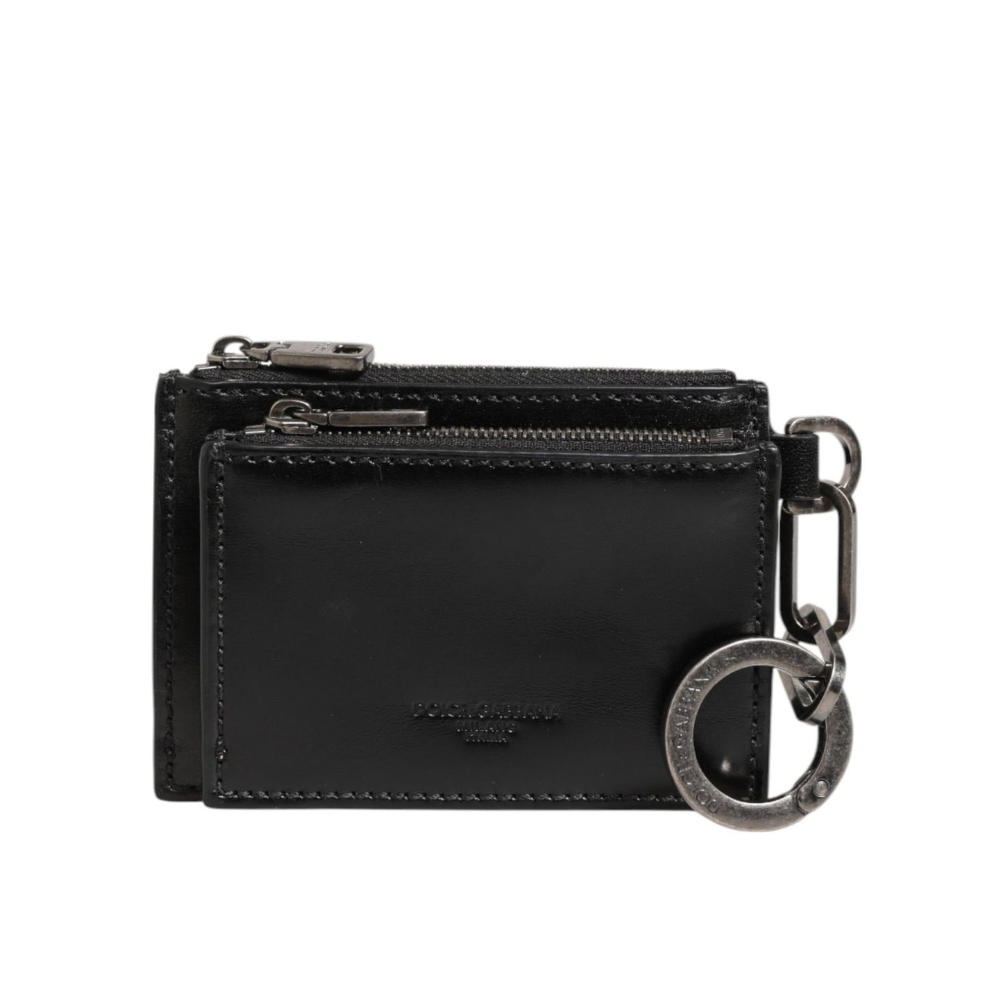 Dolce & Gabbana Black Leather Zipped Card Holder Coin Purse Keyring Wallet