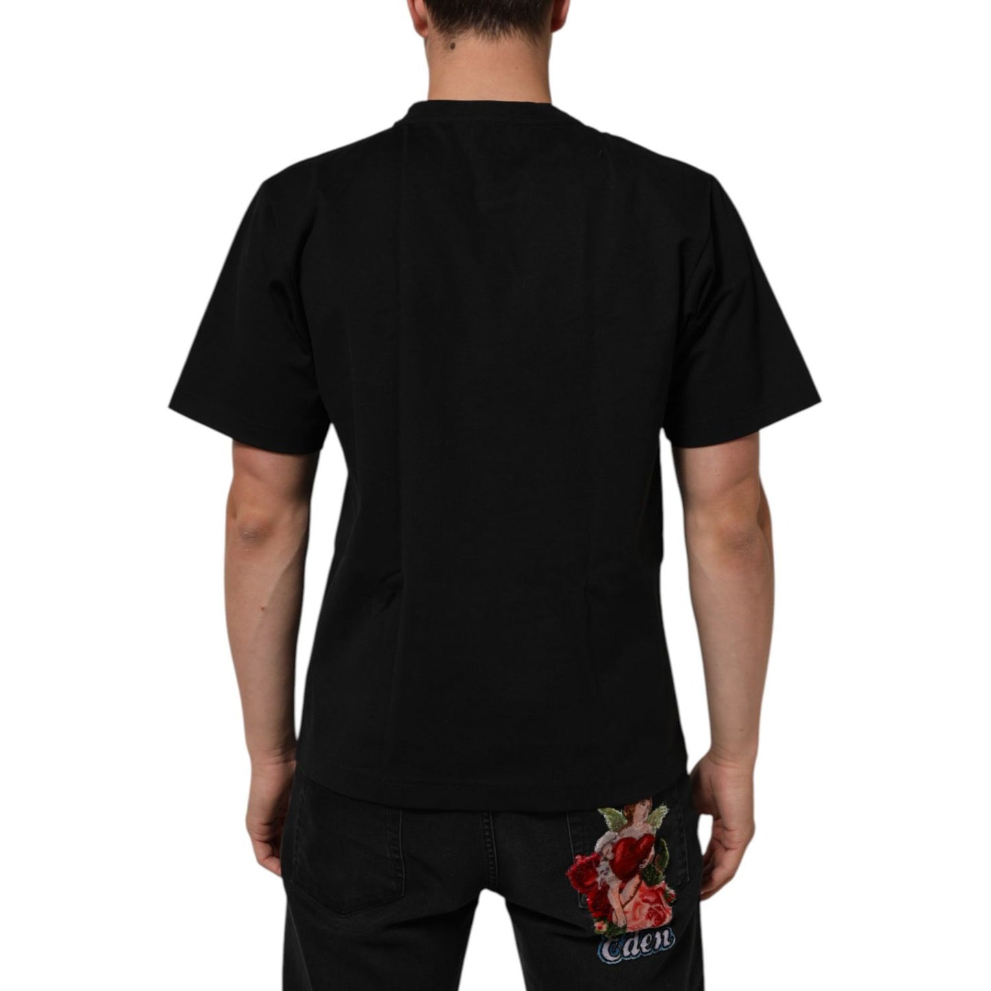 Dolce & Gabbana Black Logo Print Cotton Men Crew Neck T-shirt