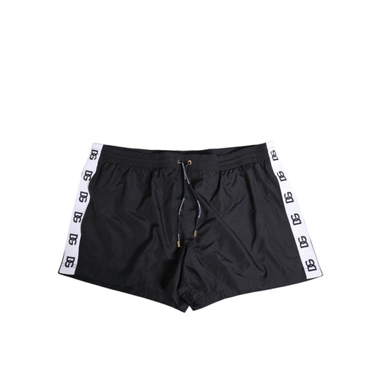 Dolce & Gabbana Black Nylon Side Logo Tape Shorts Swimwear