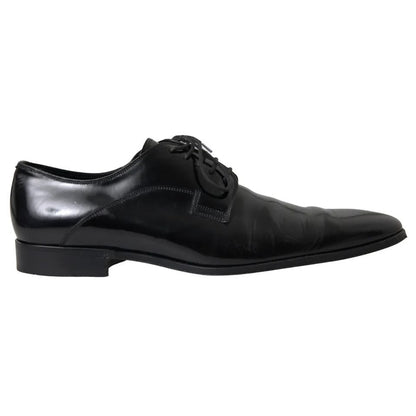 Dolce & Gabbana Black Polished Leather Formal Dress Shoes, preowned luxury men's footwear, high craftsmanship, black leather, exclusive design.