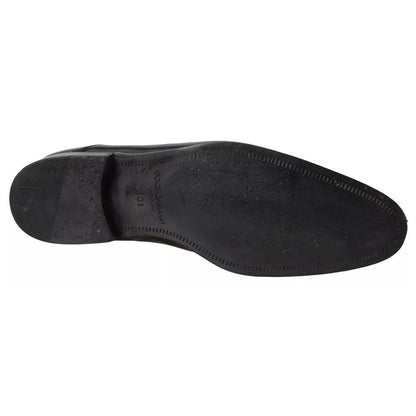 Dolce & Gabbana Black Polished Leather Formal Dress Shoes sole view showcasing logo and craftsmanship.