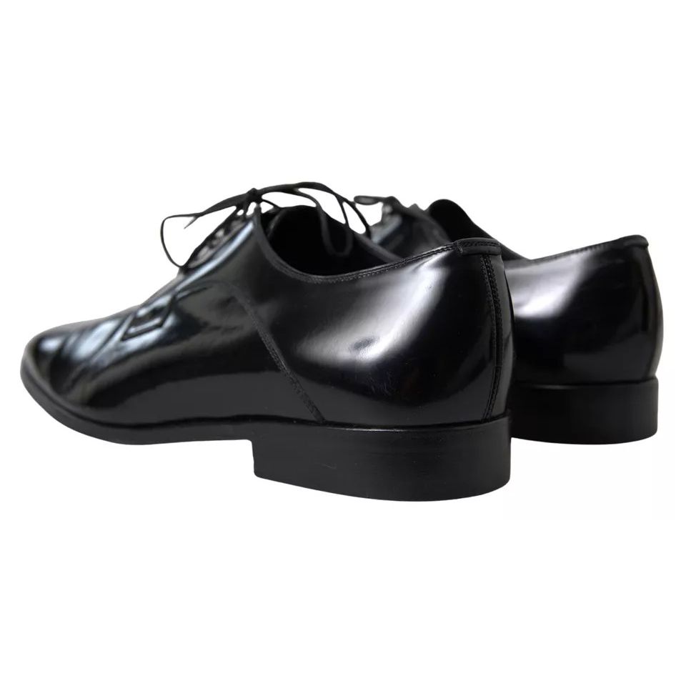 Dolce & Gabbana Black Polished Leather Formal Dress Shoes, men's preowned with tags, showcasing high craftsmanship and exclusive design