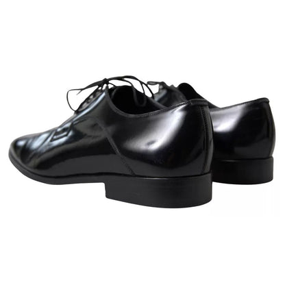Dolce & Gabbana Black Polished Leather Formal Dress Shoes, men's preowned with tags, showcasing high craftsmanship and exclusive design