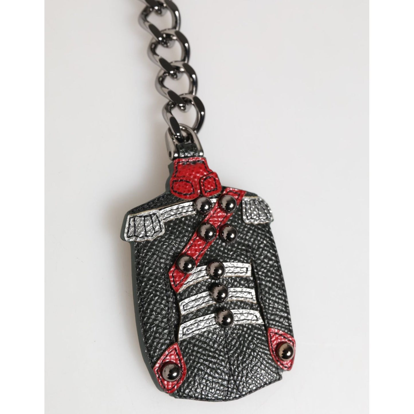 Dolce & Gabbana Black Red Military Leather Patch DG Logo Keychain Keyring