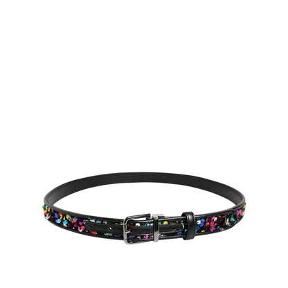Dolce & Gabbana Black Sequin Embellished Metal Buckle Belt