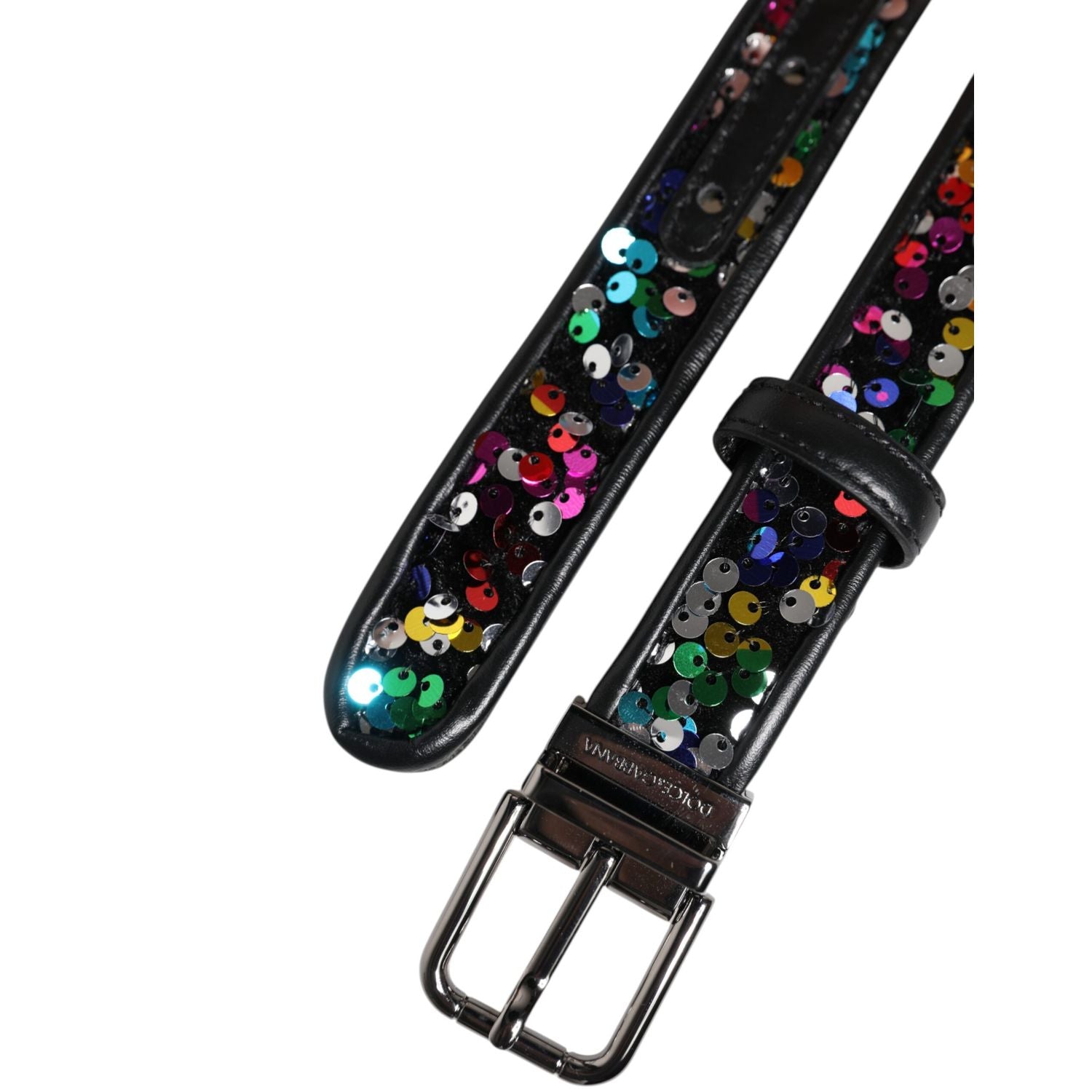 Dolce & Gabbana Black Sequin Embellished Metal Buckle Belt