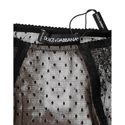 Dolce & Gabbana Black Sheer Polka Dot Lace High Waist Underwear