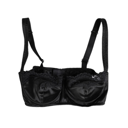 Dolce & Gabbana Black Silk Underwired Balconette Bra Underwear, elegant design, luxurious silk and elastane fabric, made in Italy.