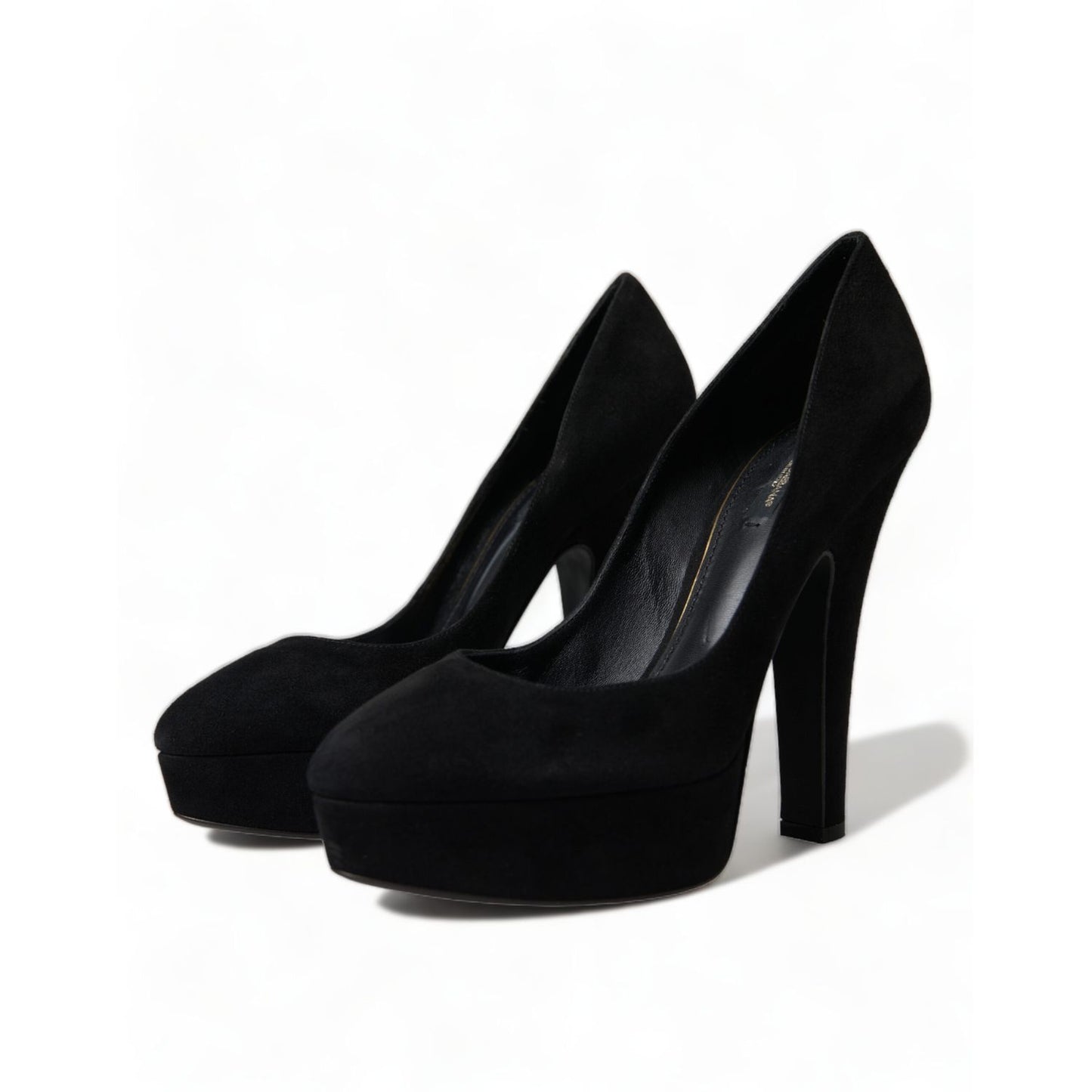Dolce & Gabbana Black Suede Leather Platform Heel Pumps Shoes