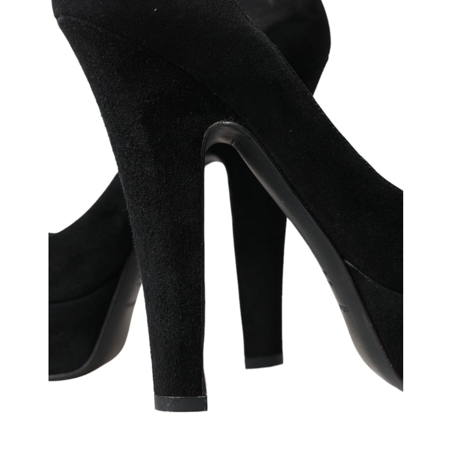 Dolce & Gabbana Black Suede Leather Platform Heel Pumps Shoes
