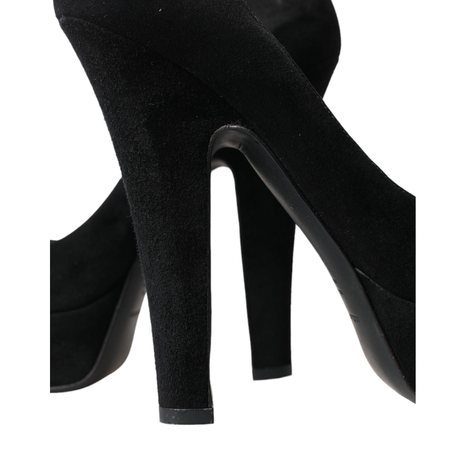 Dolce & Gabbana Black Suede Leather Platform Heel Pumps Shoes