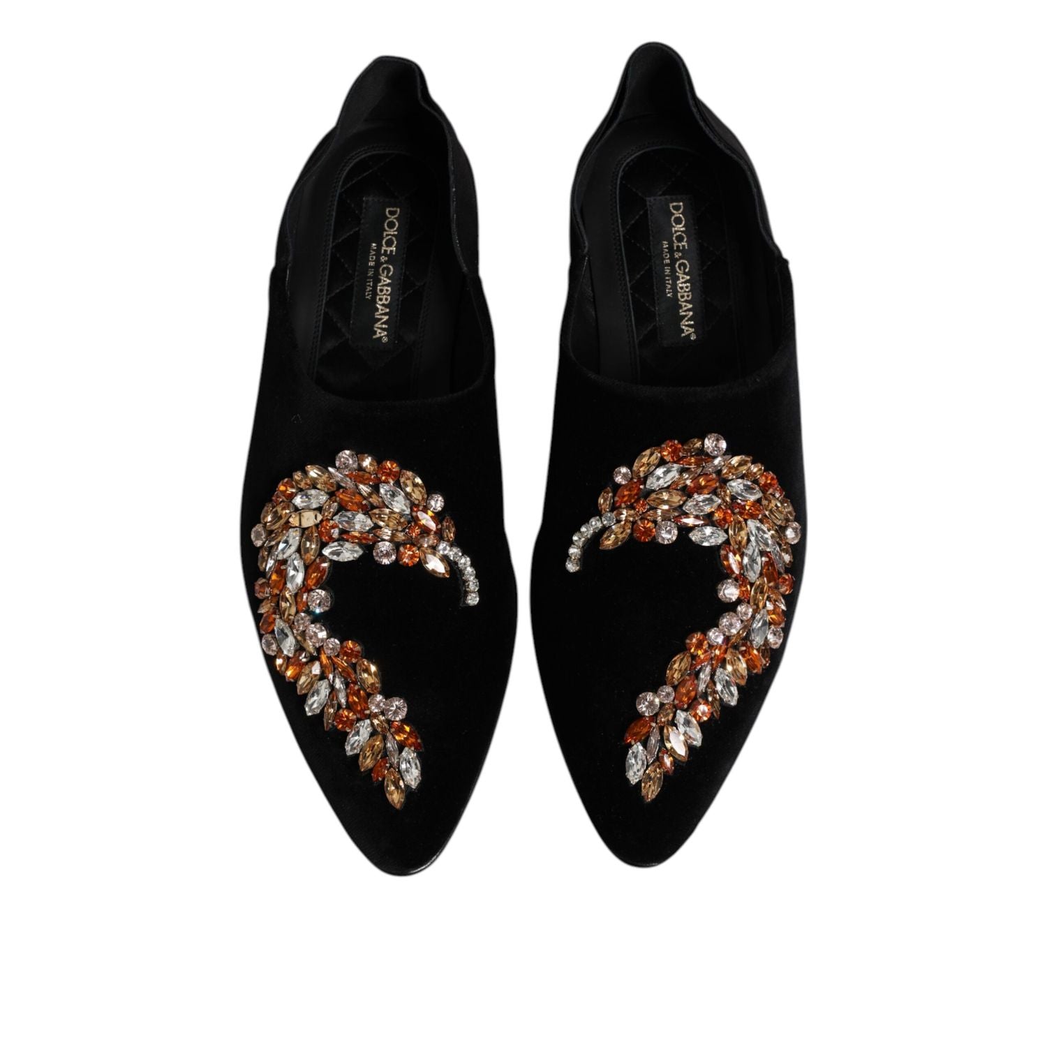 Dolce & Gabbana Black Velvet Embellished Loafer Slip On Shoes