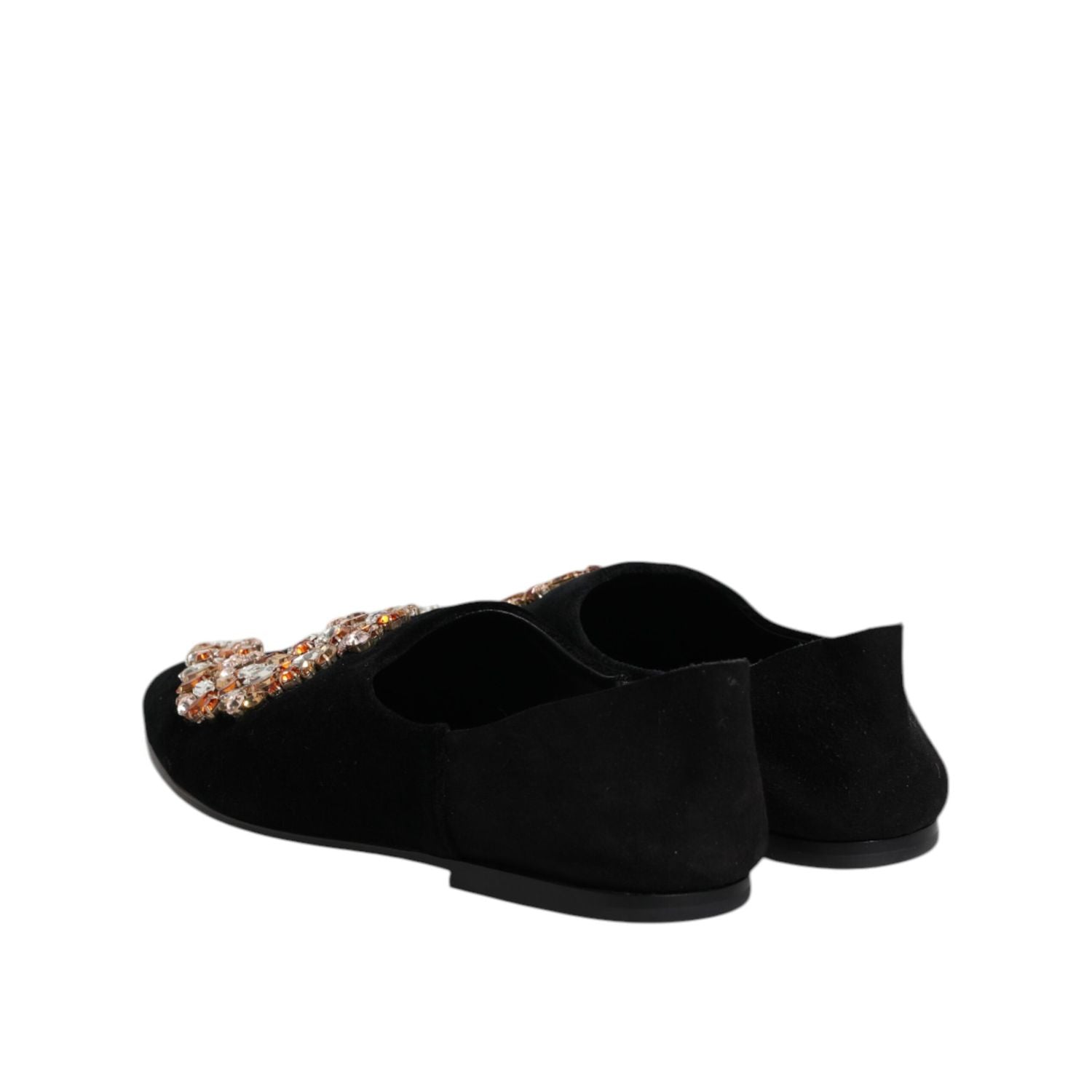 Dolce & Gabbana Black Velvet Embellished Loafer Slip On Shoes