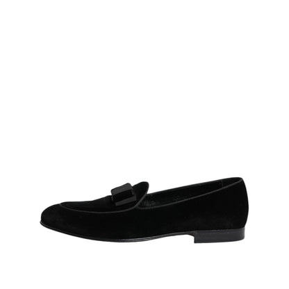 Dolce & Gabbana Black Velvet Loafers Formal Men Dress Shoes