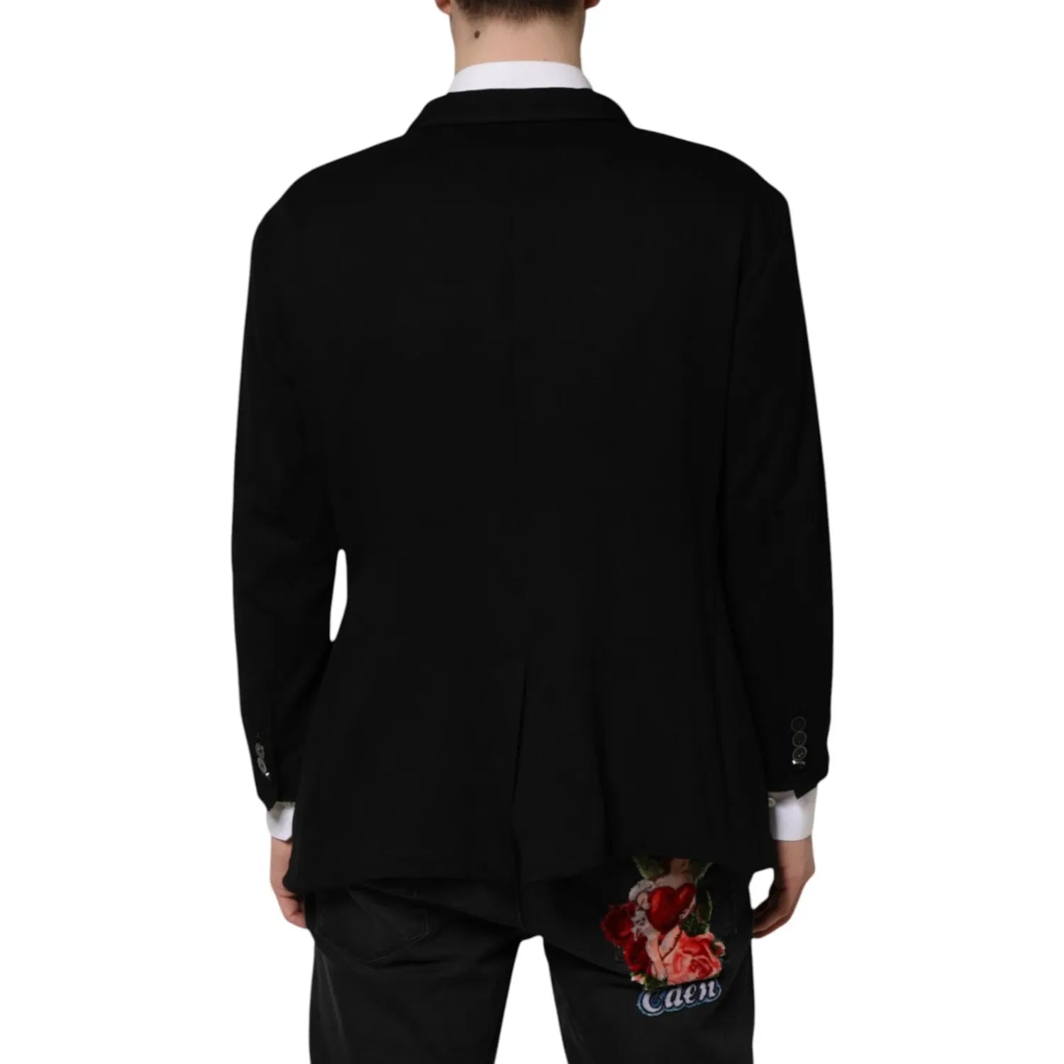 Dolce & Gabbana Black Viscose DG Crown Blazer Coat Jacket