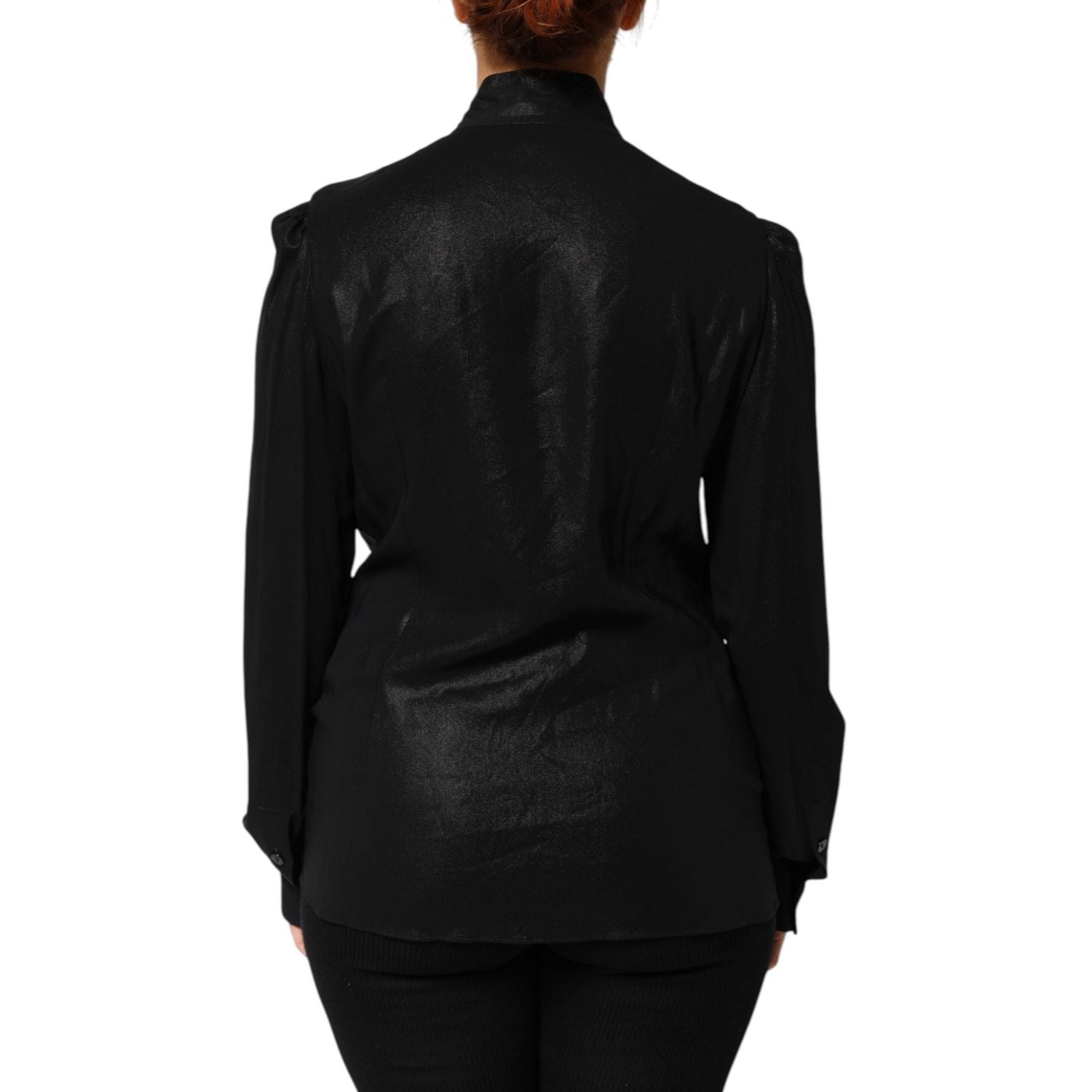 Dolce & Gabbana Black Viscose Long Sleeve Tie Neck Blouse Top