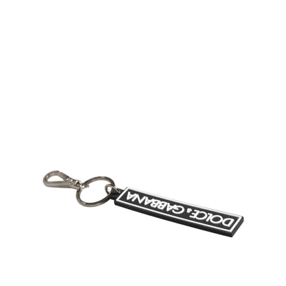 Dolce & Gabbana Black White DG Rubber Logo Silver Men's Holder Keyring